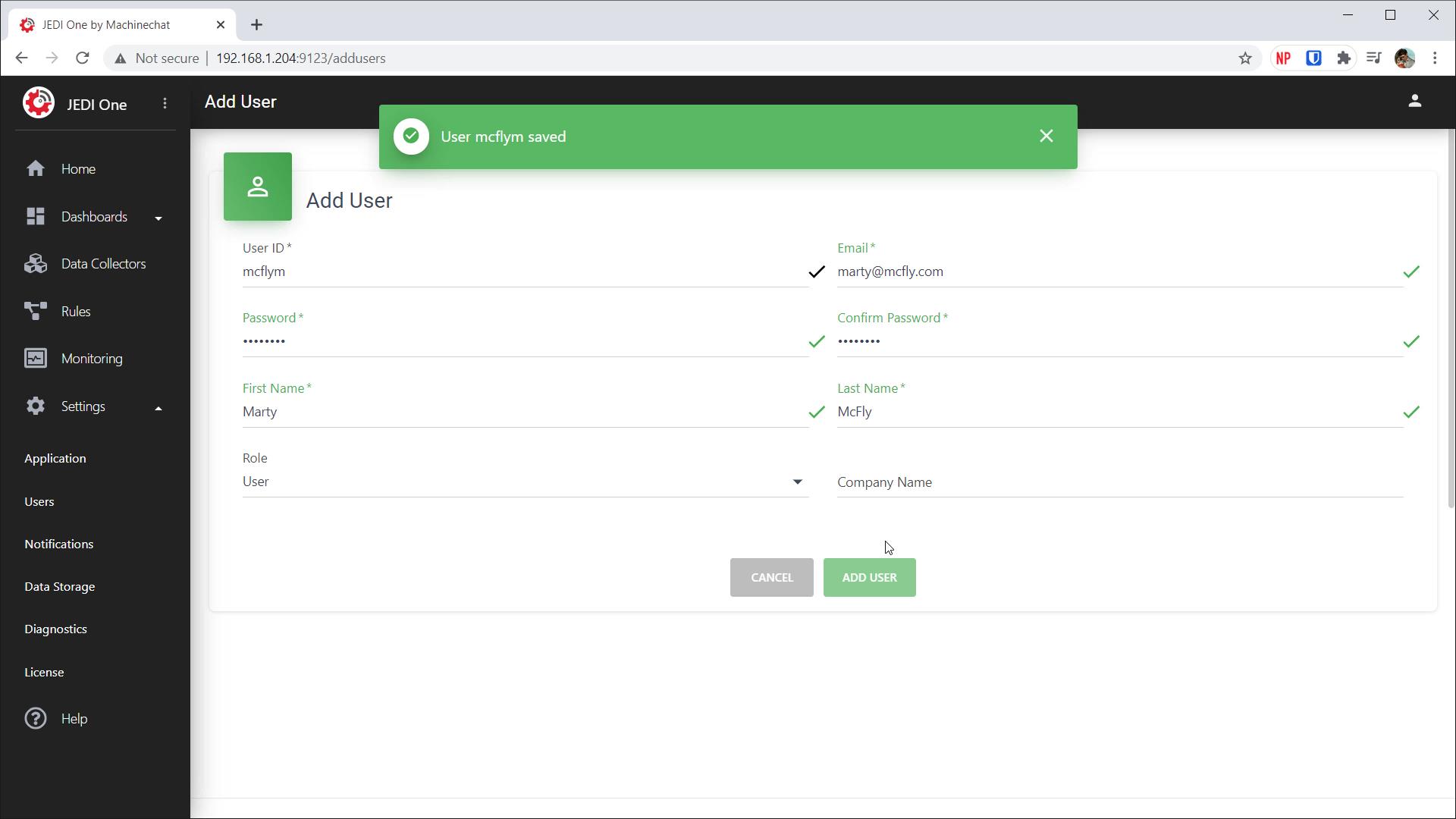 Create new user in Jedi One